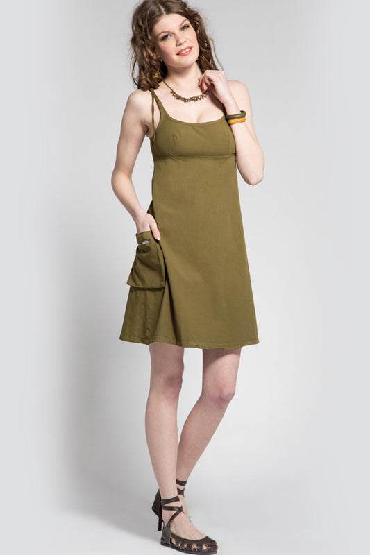 Spaghetti Strap Cotton Mini Dress Khaki