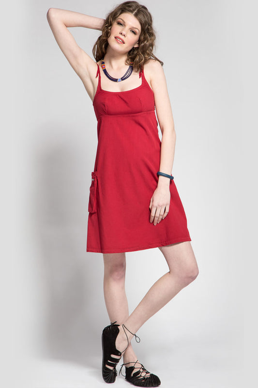 Spaghetti Strap Cotton Mini Dress Dark Red