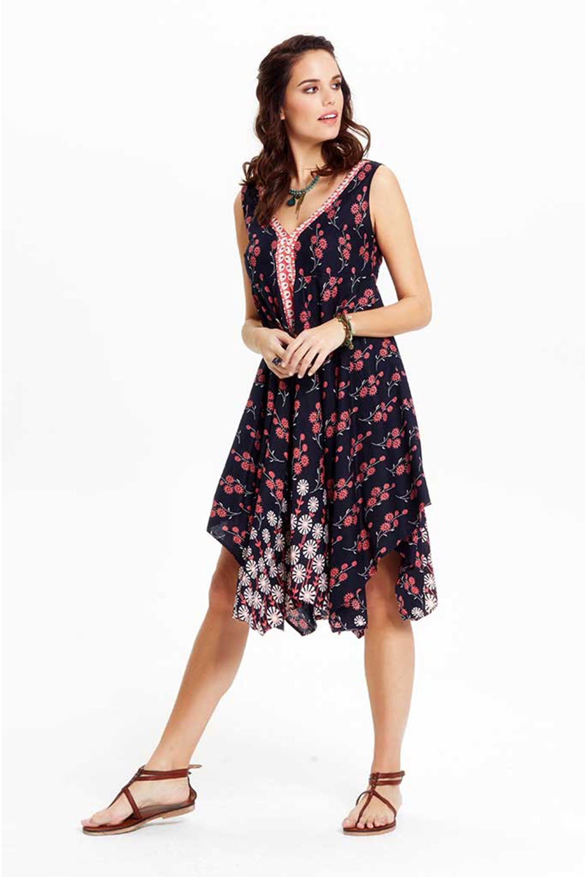 Floral Asymmetric Casual Authentic Flared Dress