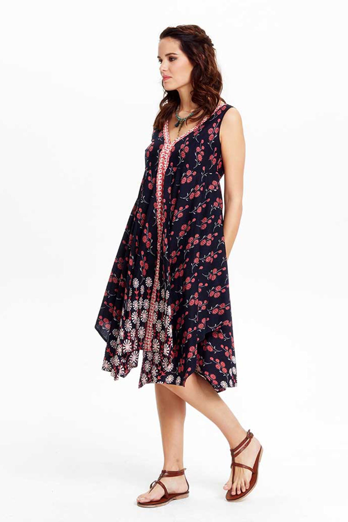 Floral Asymmetric Casual Authentic Flared Dress