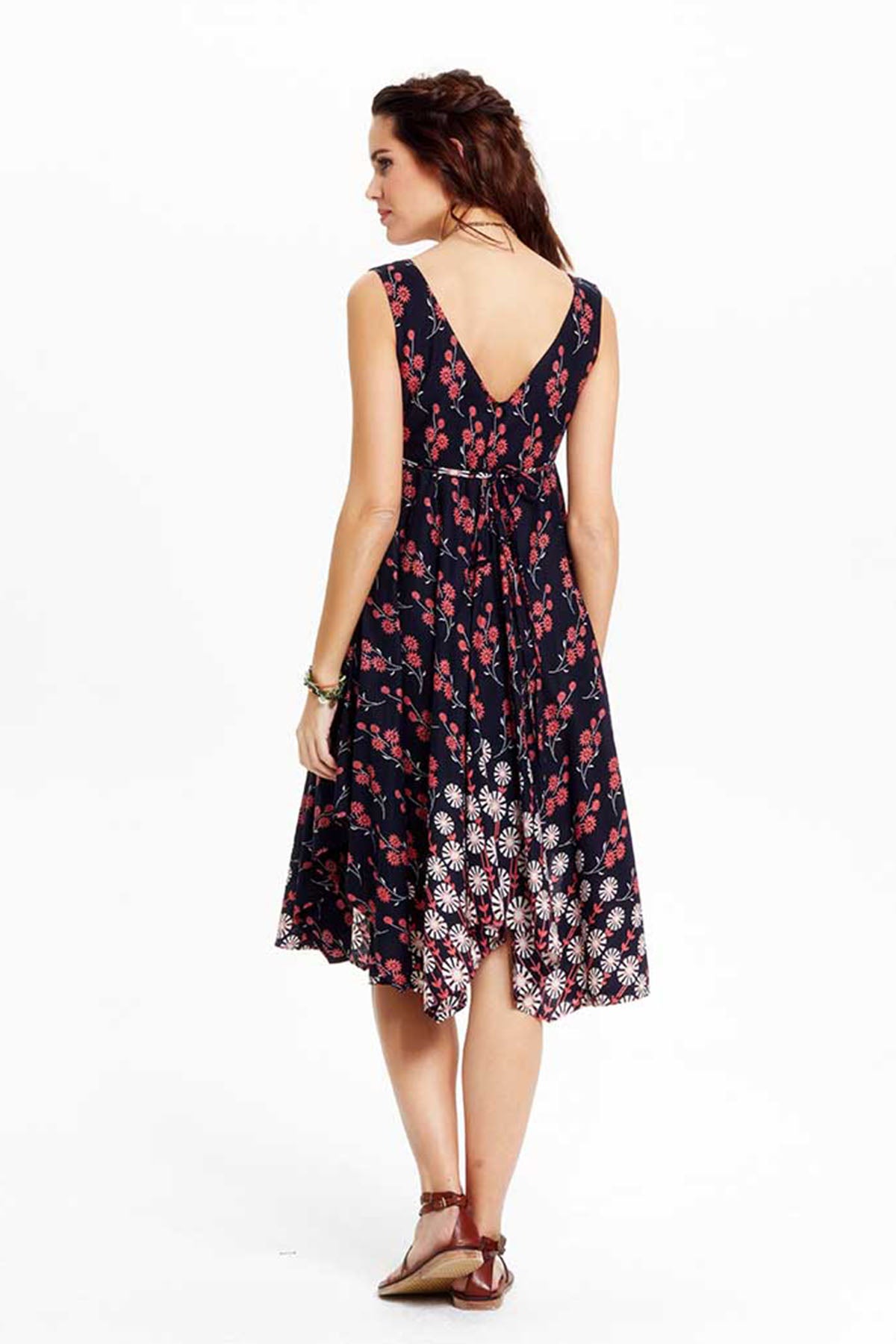 Floral Asymmetric Casual Authentic Flared Dress