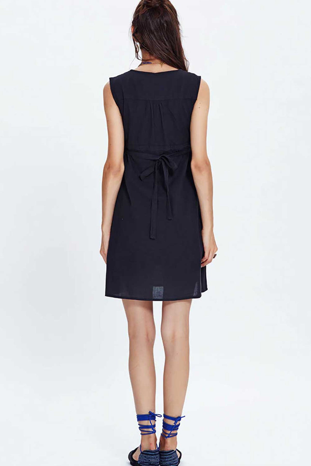 Square Neck Cotton Mini Black Dress