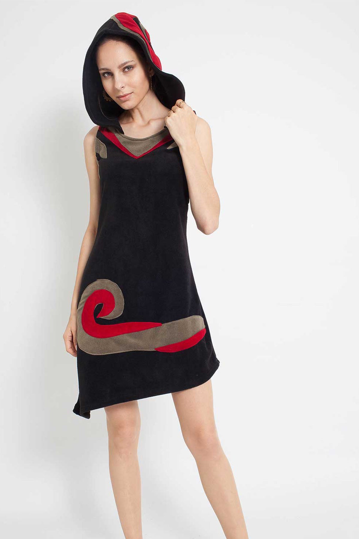 Sleeveless Hooded Black Boho Dress