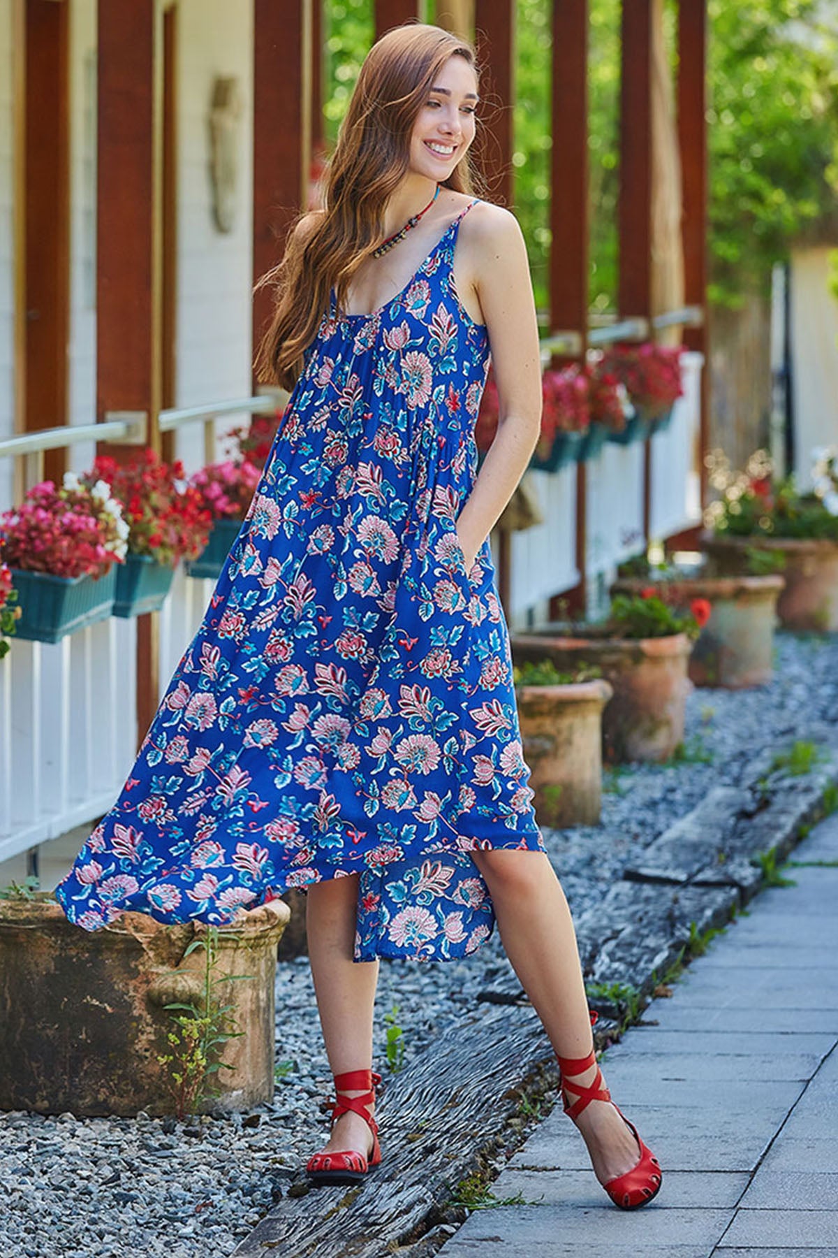 Blue Floral Boho Summer Dress