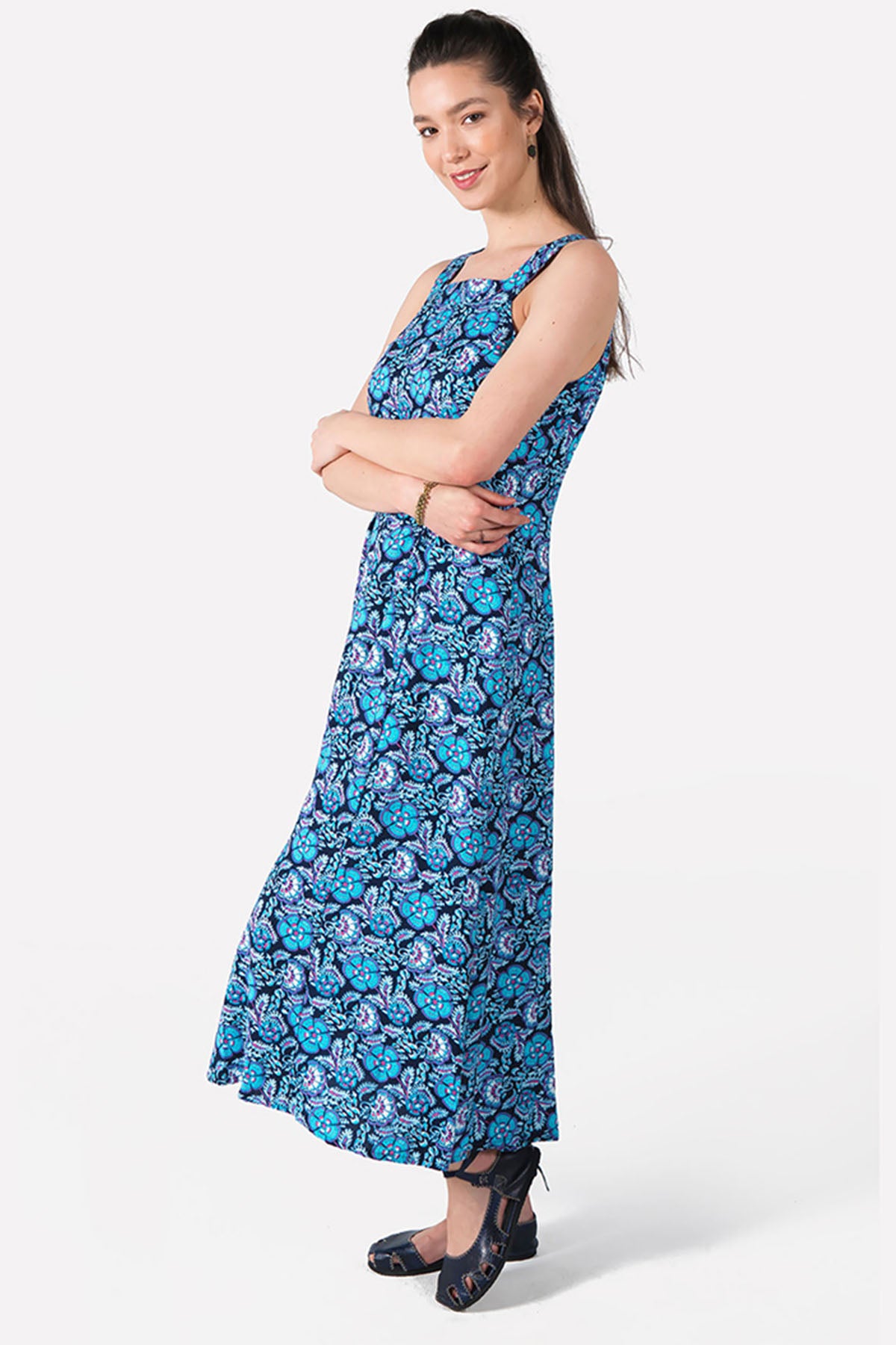 Blue Printed Long Boho Dress