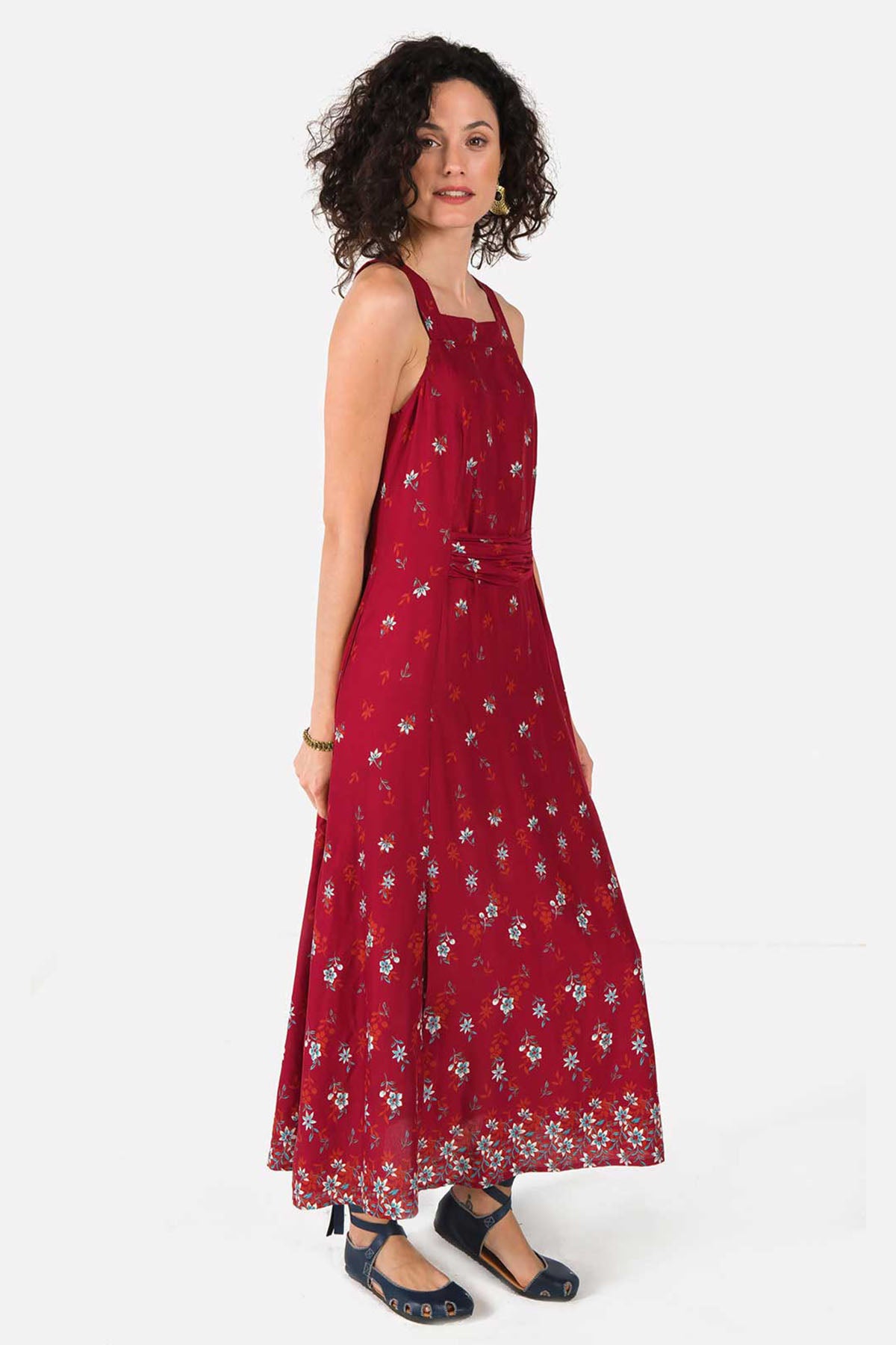 Maroon Printed Long Boho Dress