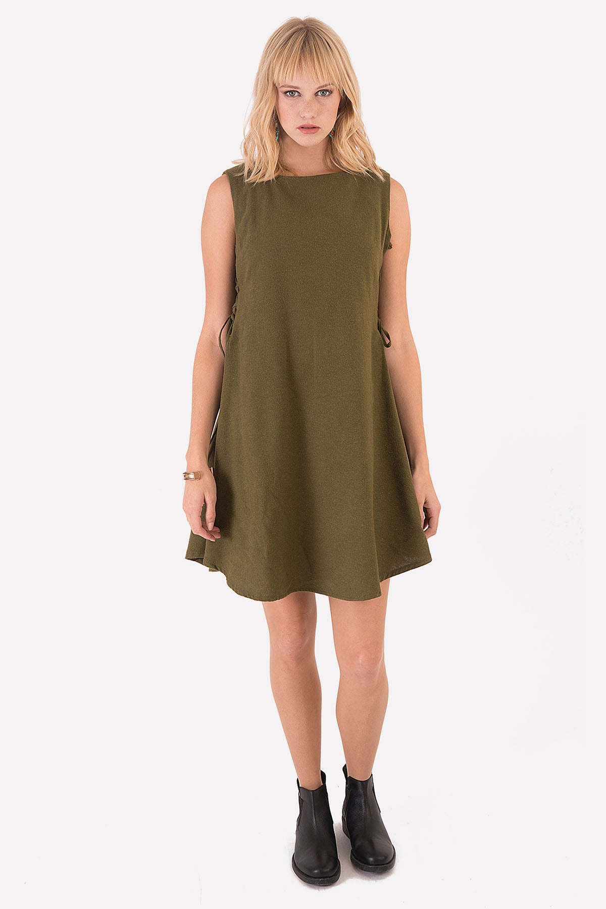 Hooded Mini Bohemian Khaki Dress