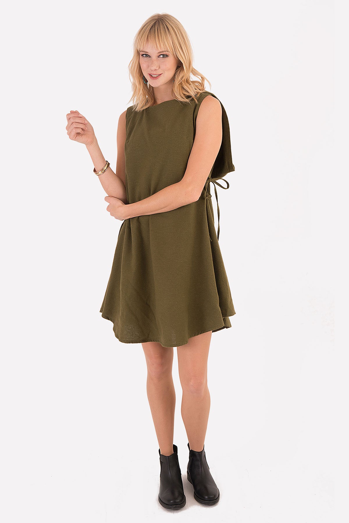 Hooded Mini Bohemian Khaki Dress