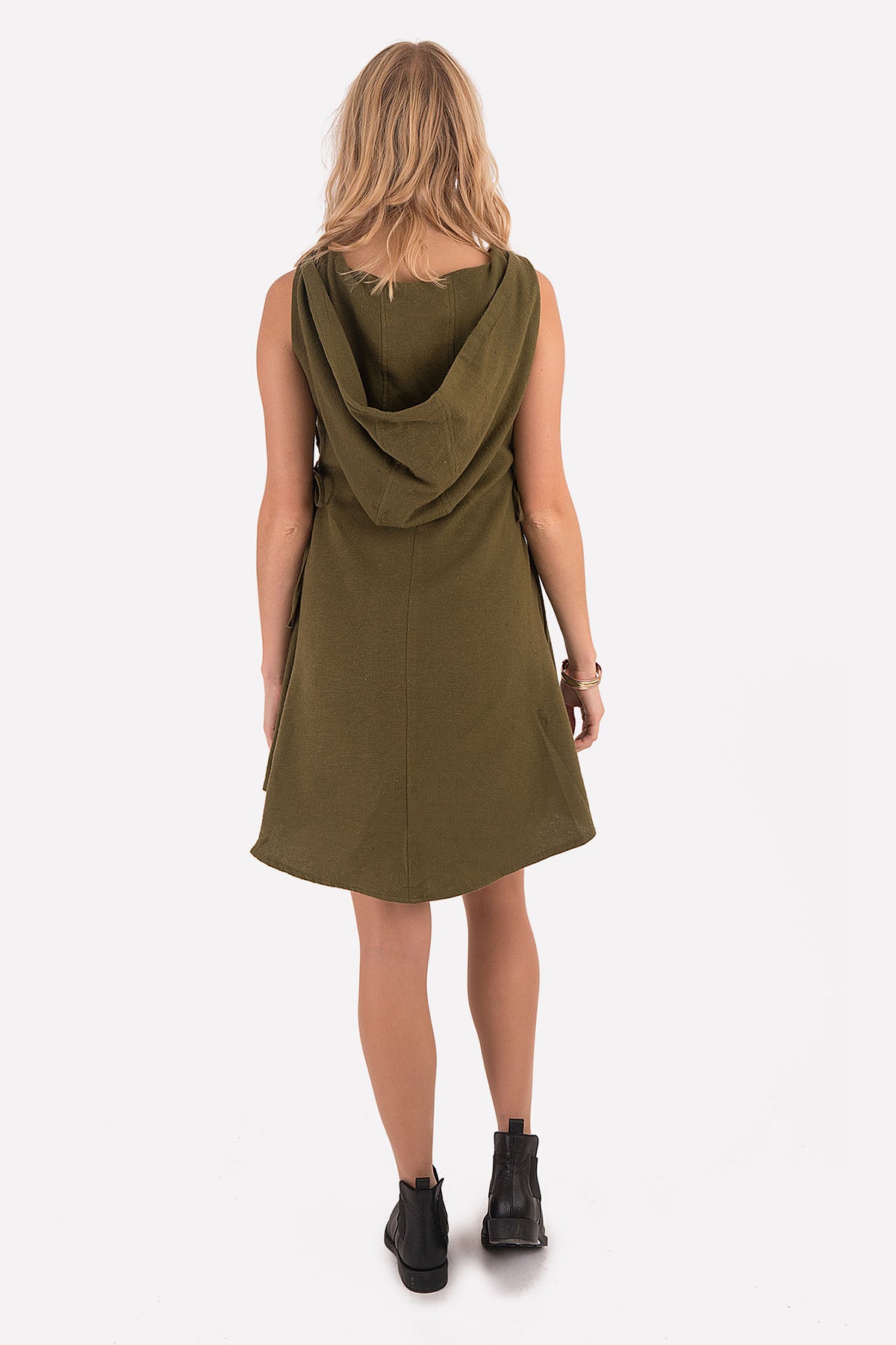 Hooded Mini Bohemian Khaki Dress