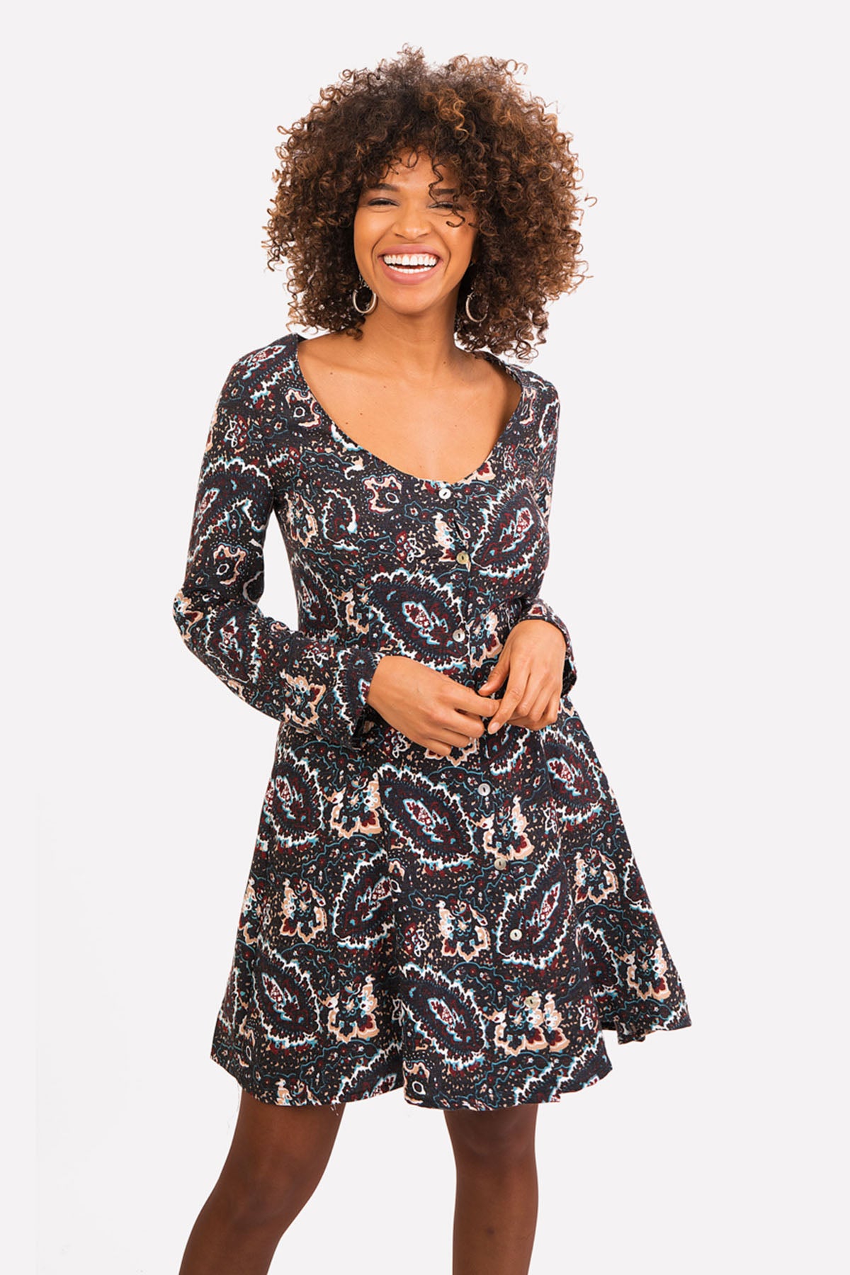 Mini Boho Black Paisley Dress