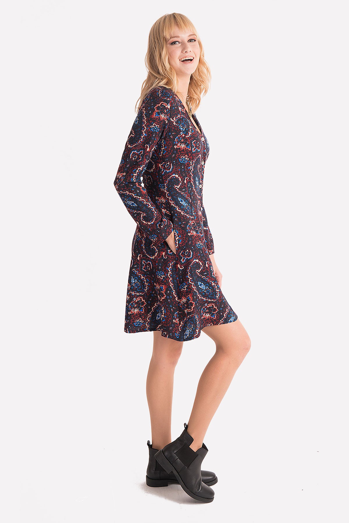 Mini Boho Maroon Paisley Dress