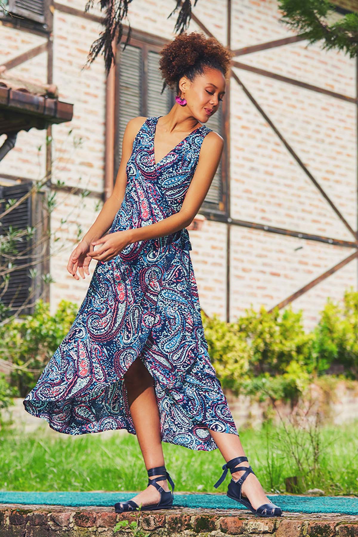 Paisley Wrap Summer Dress Blue