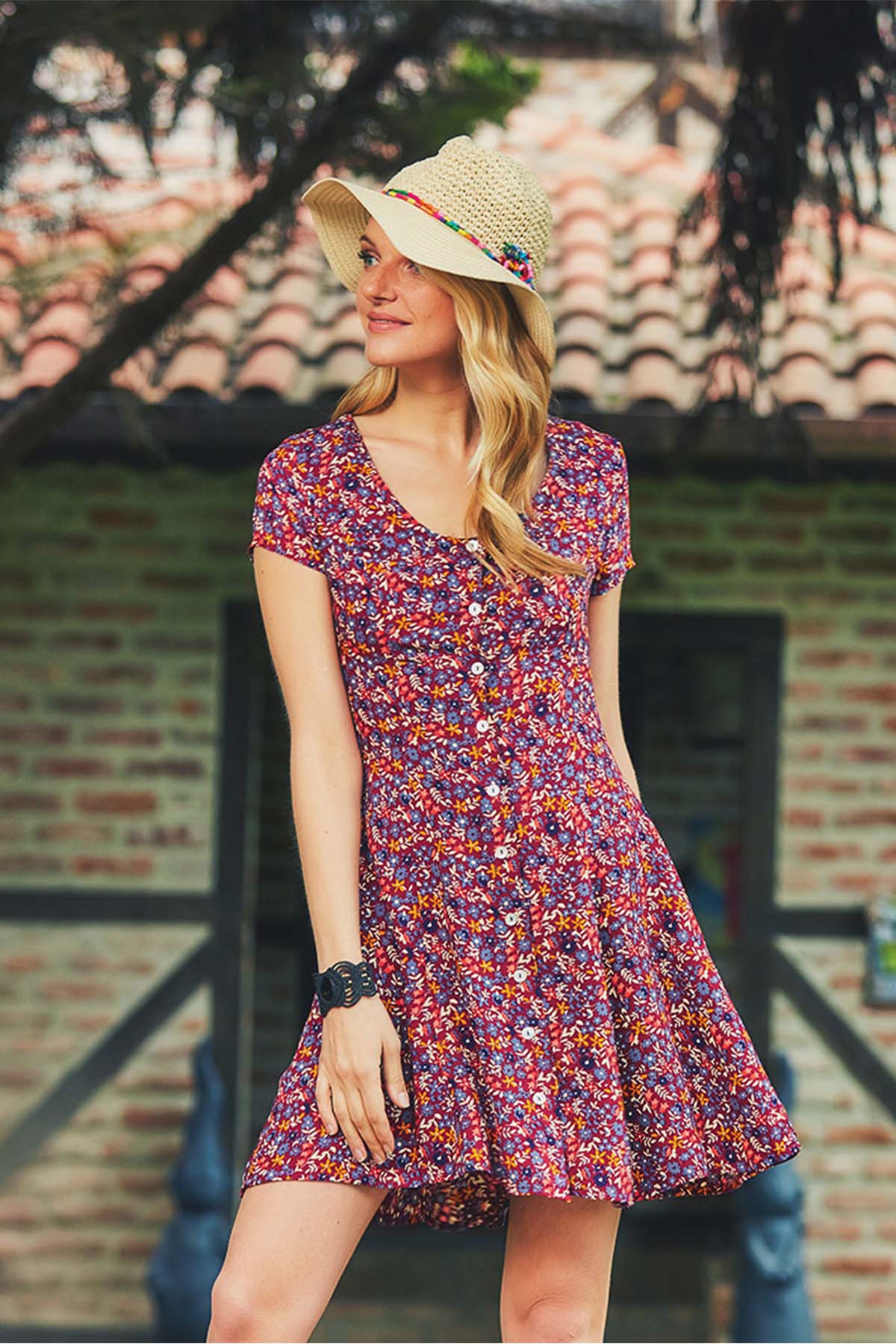 Maroon Floral Casual Dress