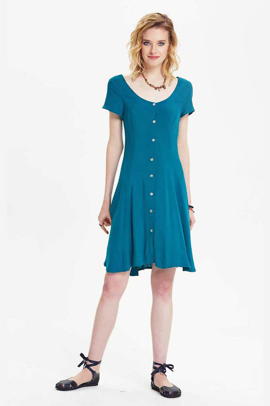 Teal Breezy Back Summer Dress