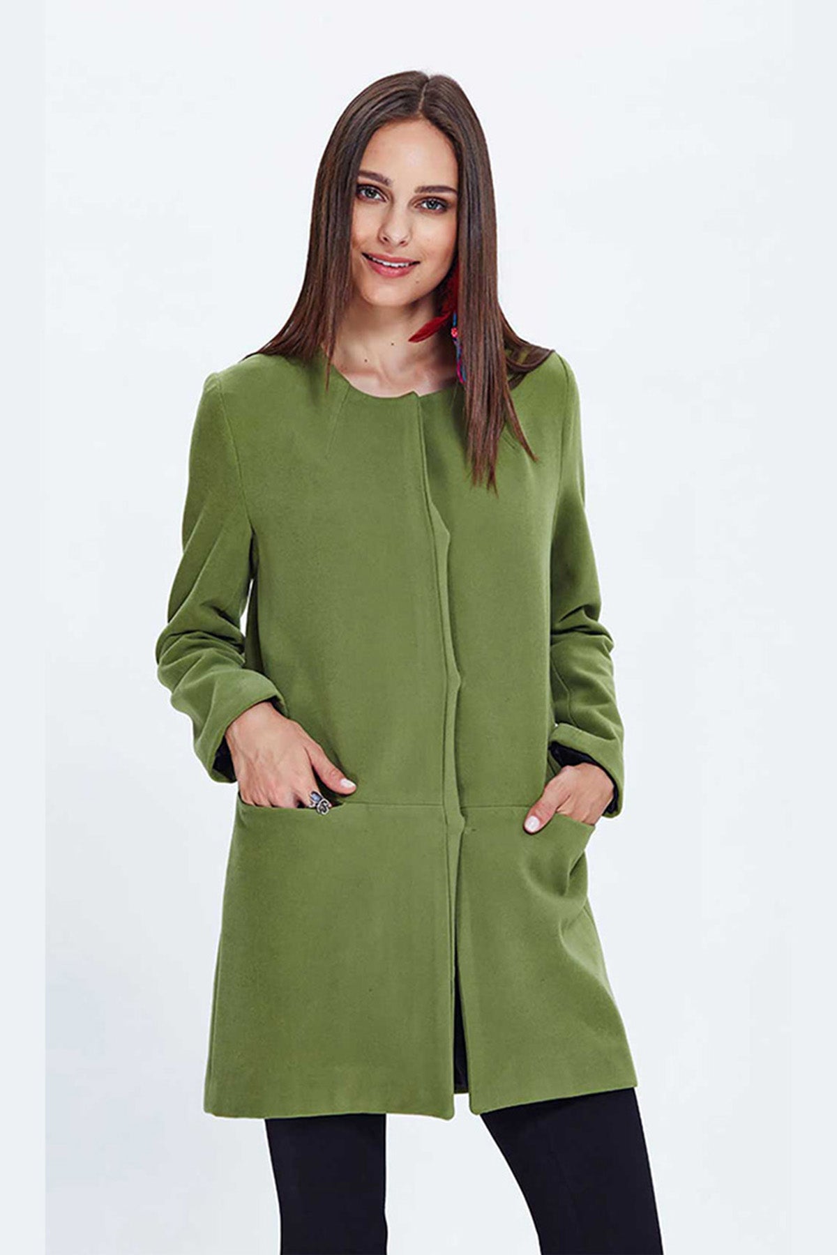 Round Neck Coat Green