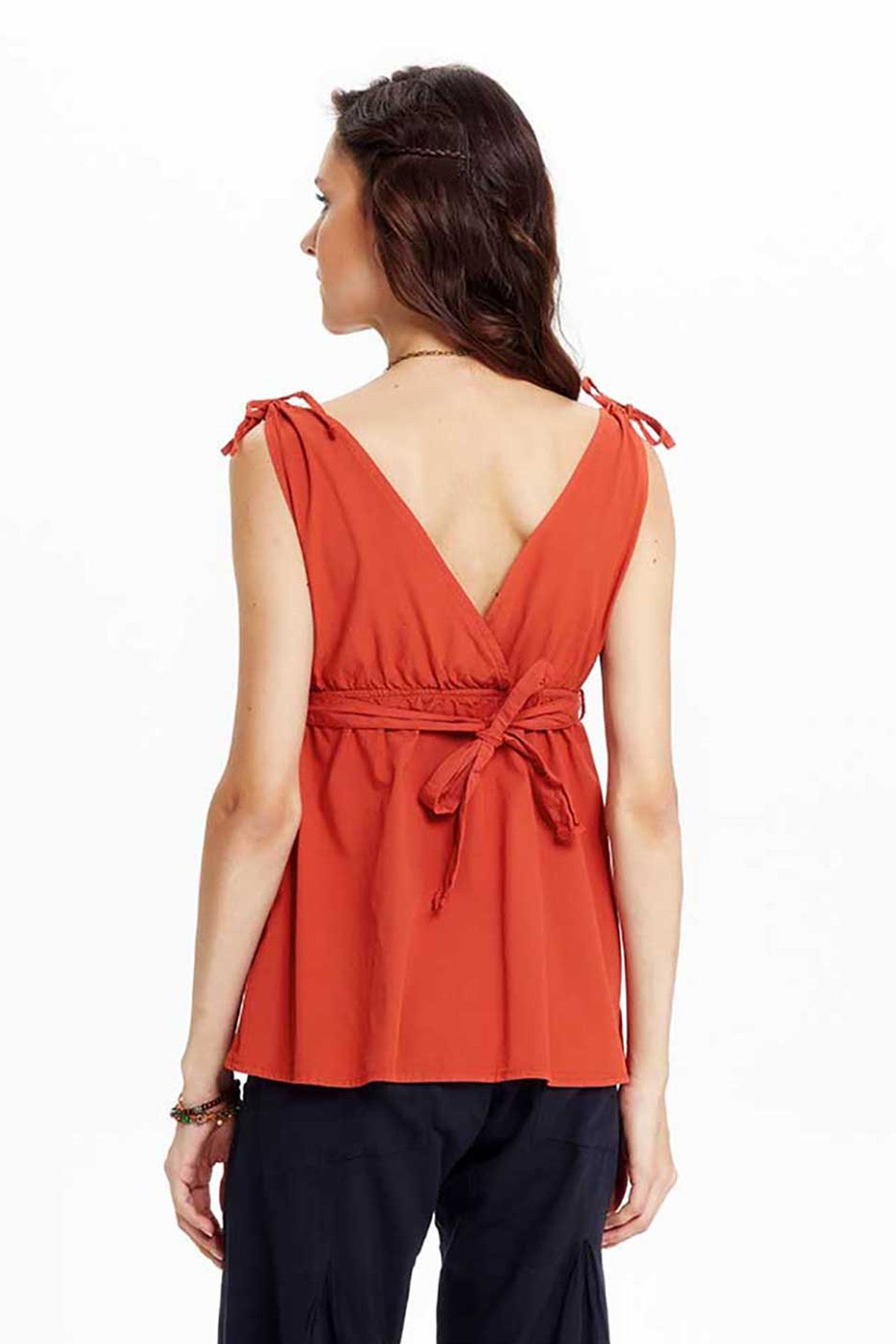 Burnt Orange V Neck Authentic Blouse