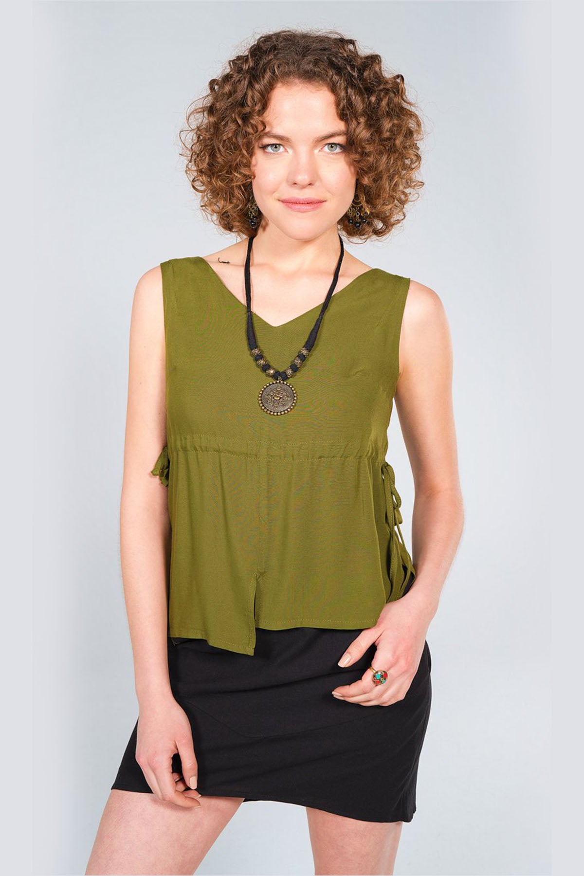 Khaki Asymmetric Boho Top