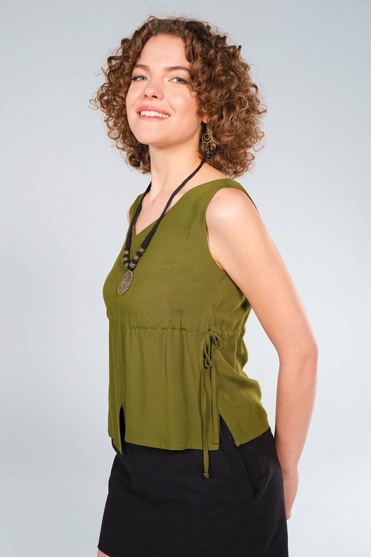 Khaki Asymmetric Boho Top