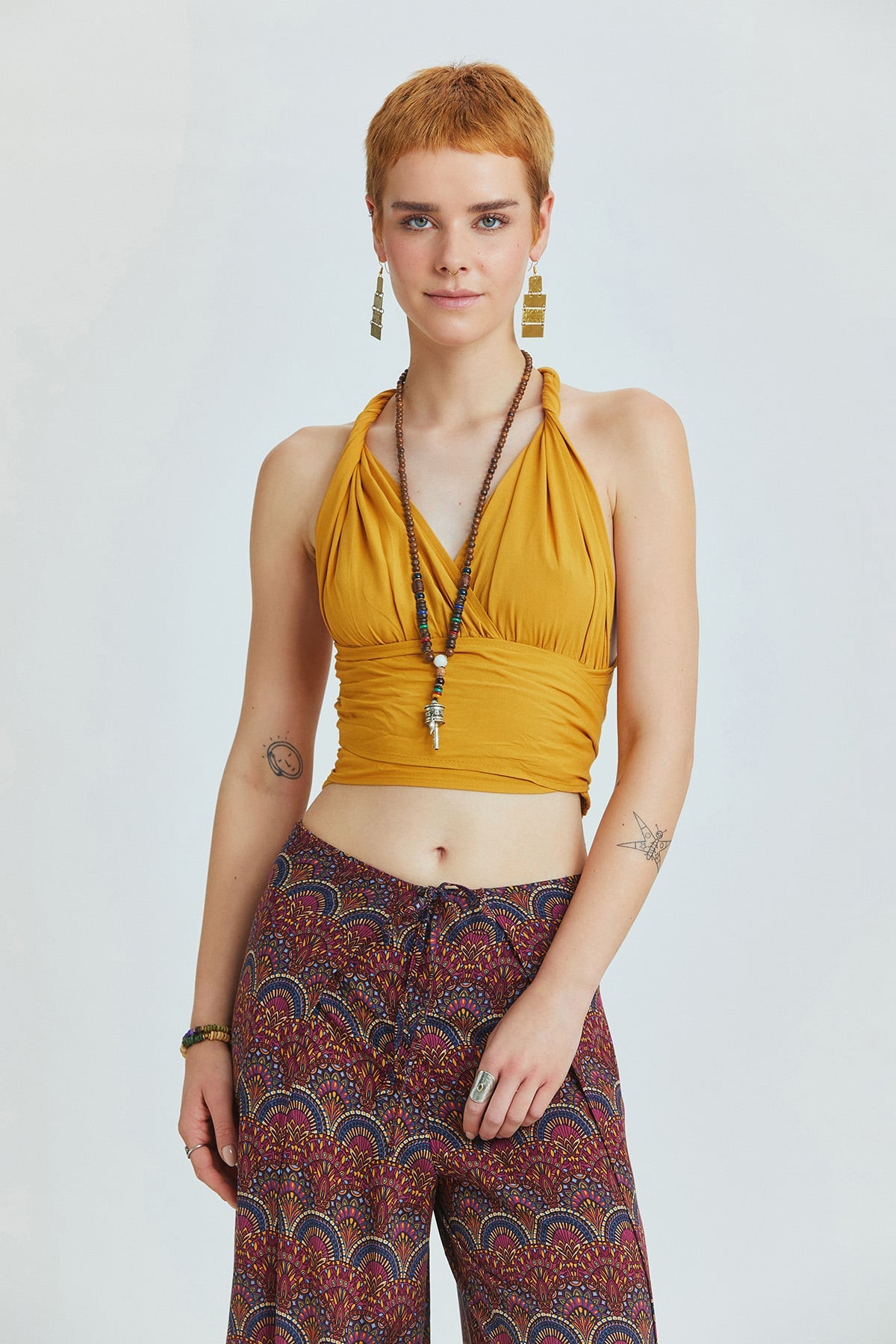 Open Back Bohemian Crop Top Yellow