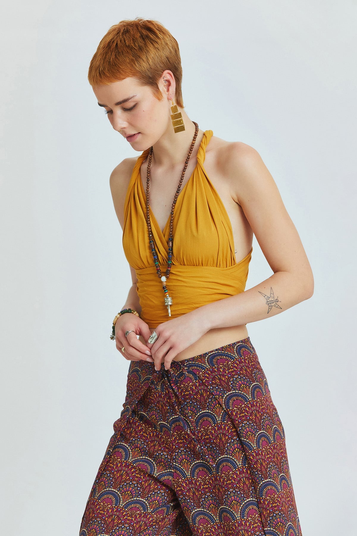 Open Back Bohemian Crop Top Yellow