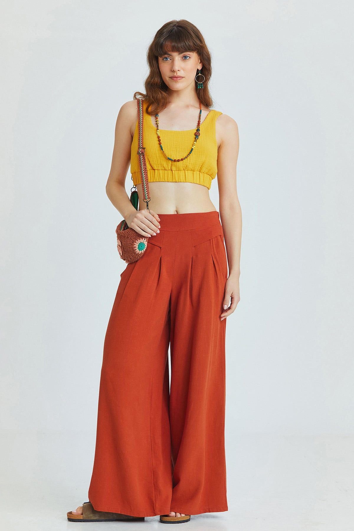 Mustard Muslin Bohemian Crop Blouse with Pool Neckline and V-Back