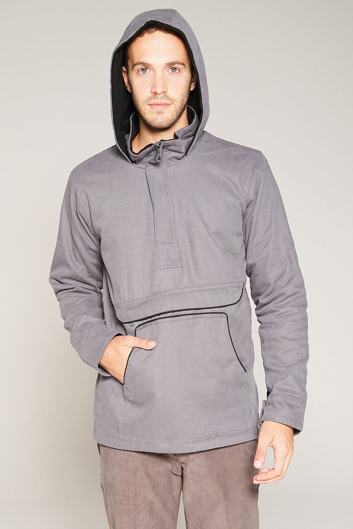 Kangaroo Pocket Men's Coat Gray