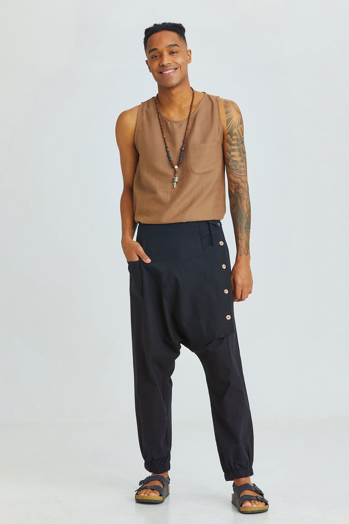 Men's Boho Cotton Harem Pants Black