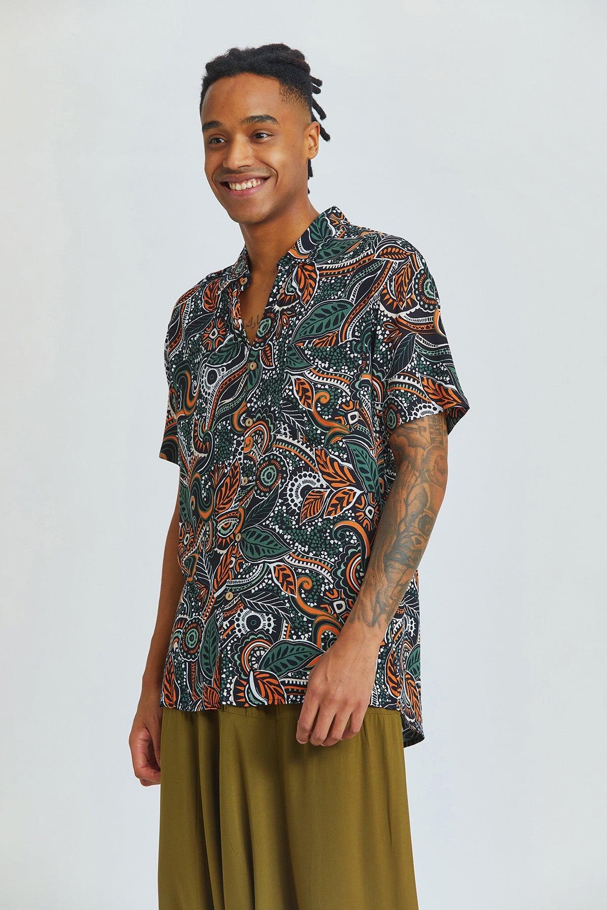 Printed Short Sleeve Men's Shirt Black