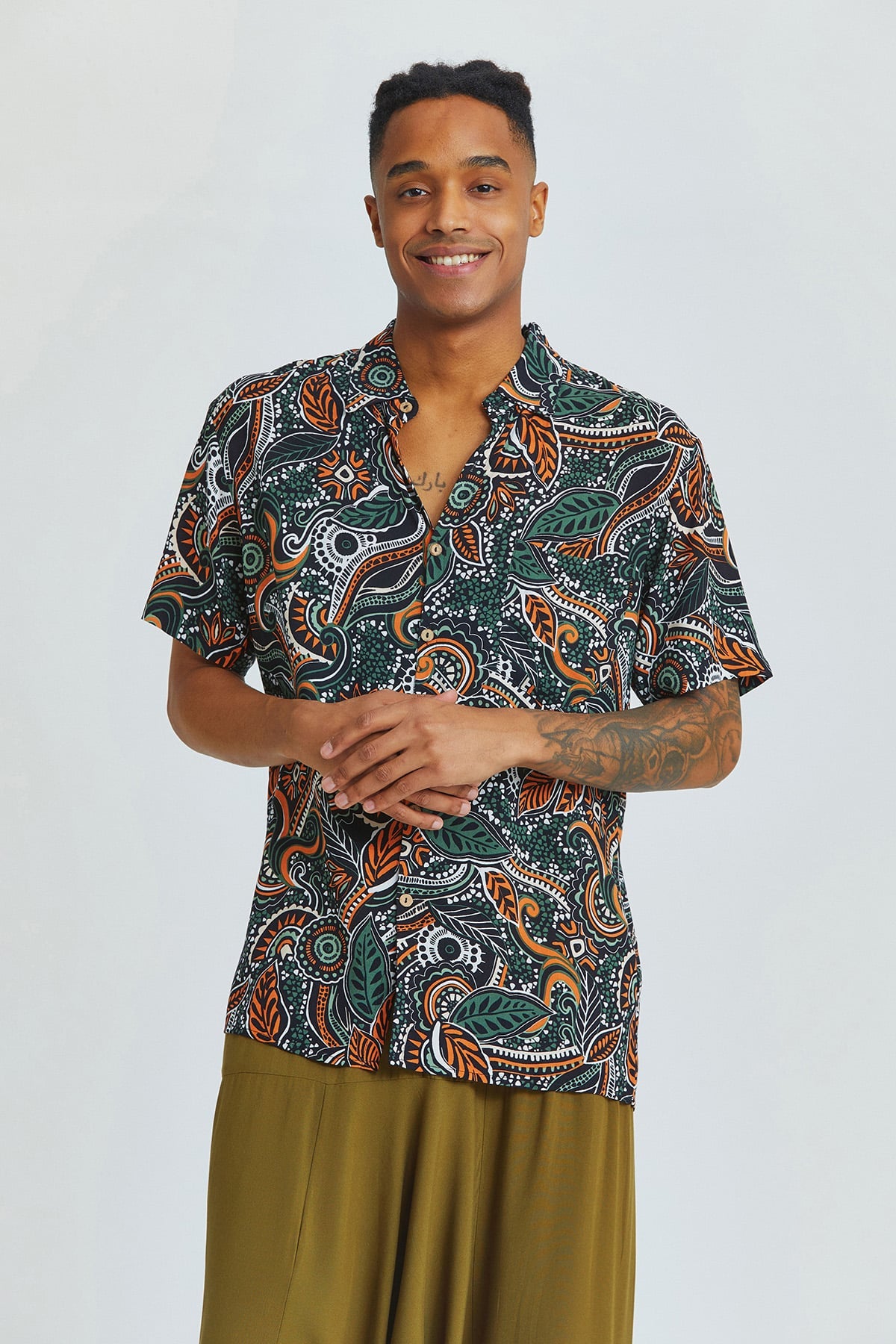 Printed Short Sleeve Men's Shirt Black