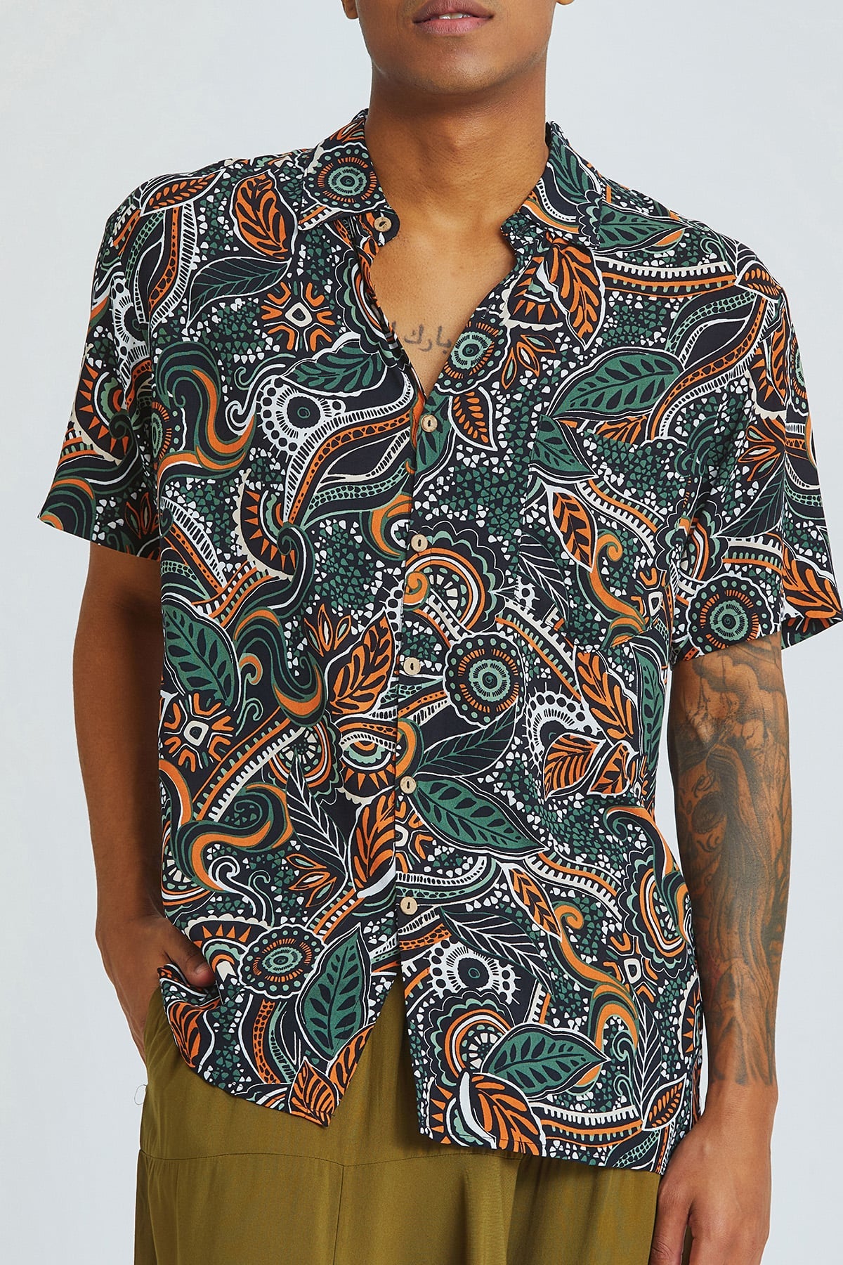 Printed Short Sleeve Men's Shirt Black