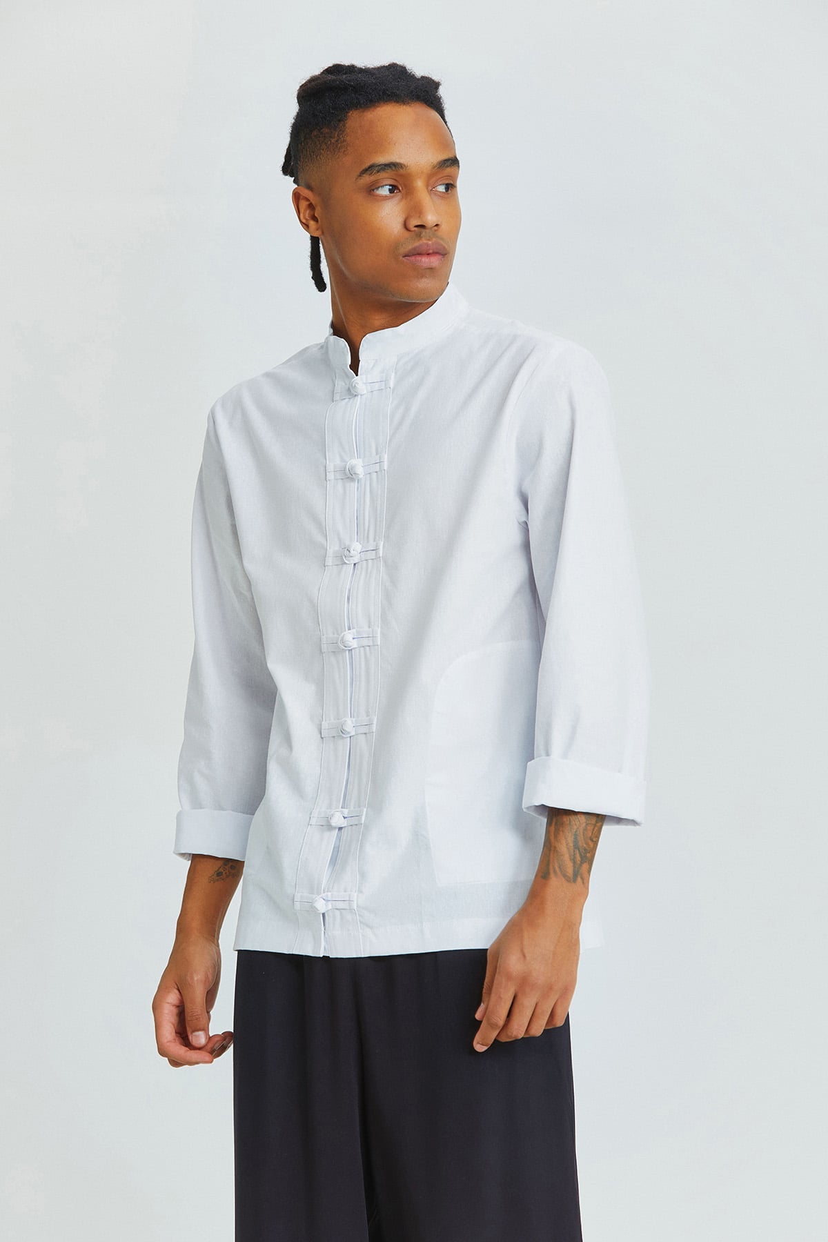 Knot Button Men's Shirt White