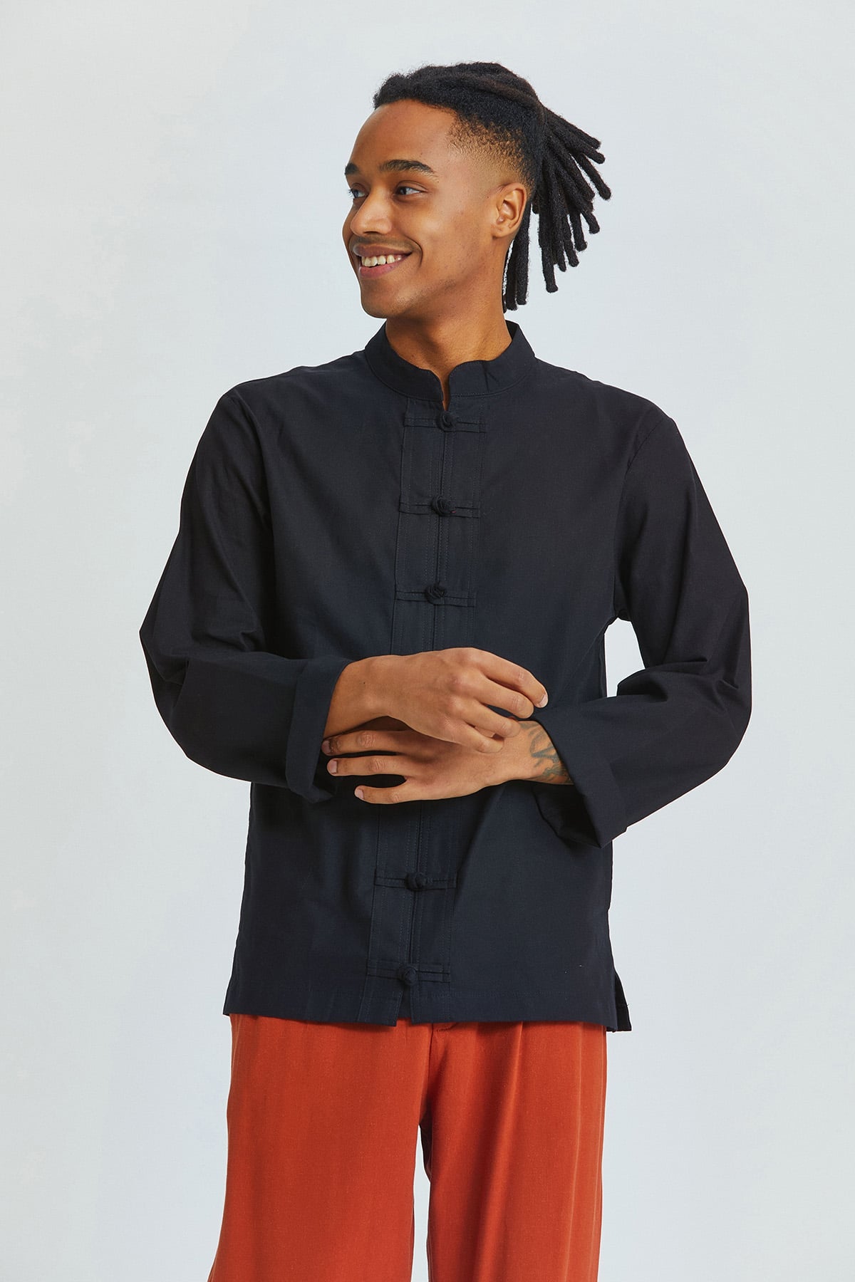 Knot Button Men's Shirt Black