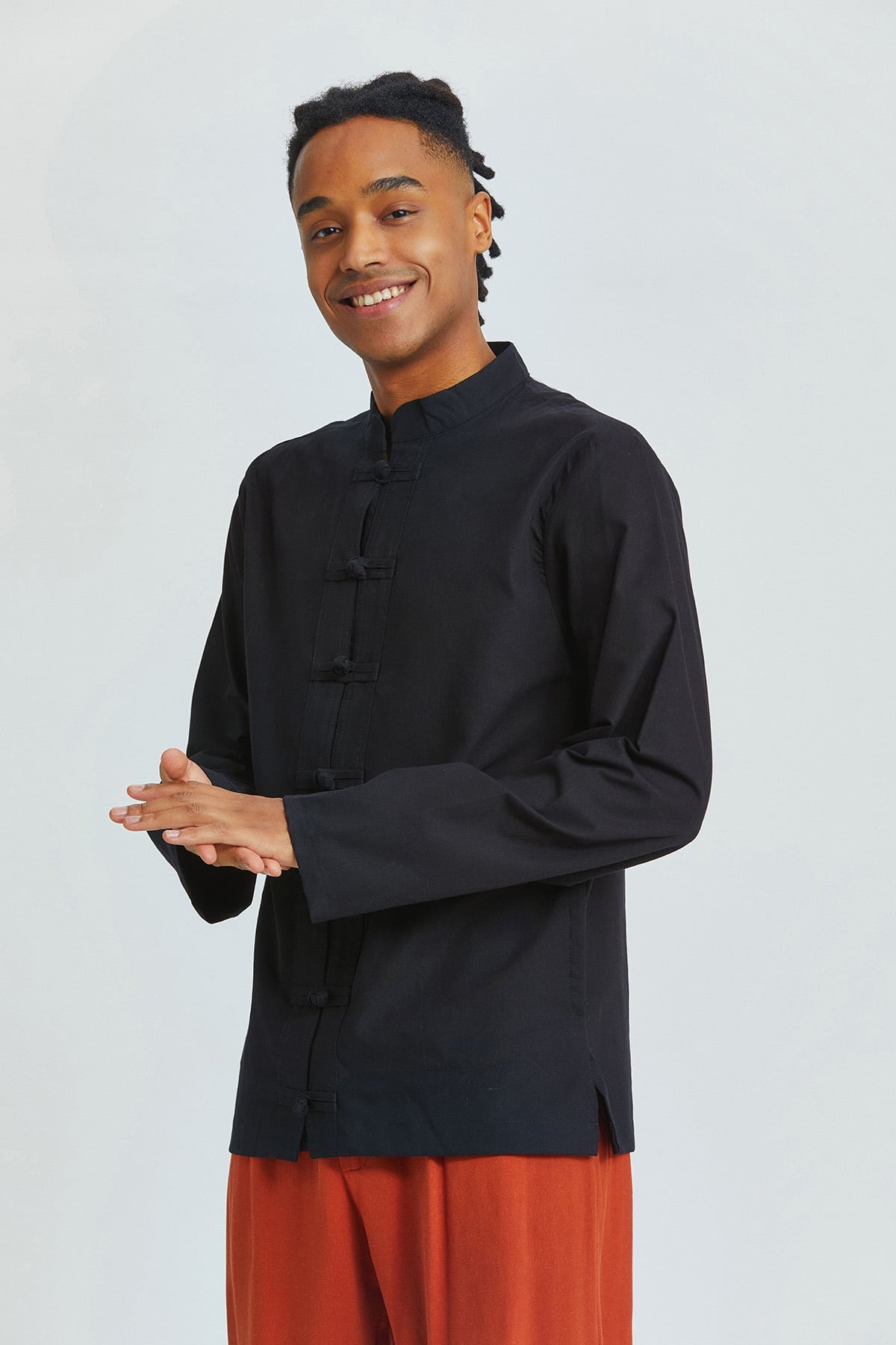 Knot Button Men's Shirt Black