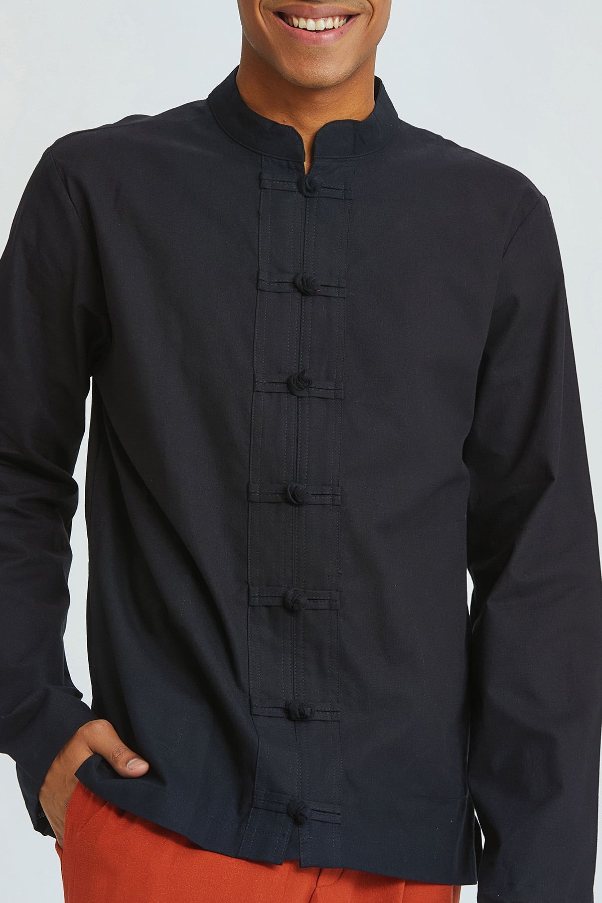 Knot Button Men's Shirt Black