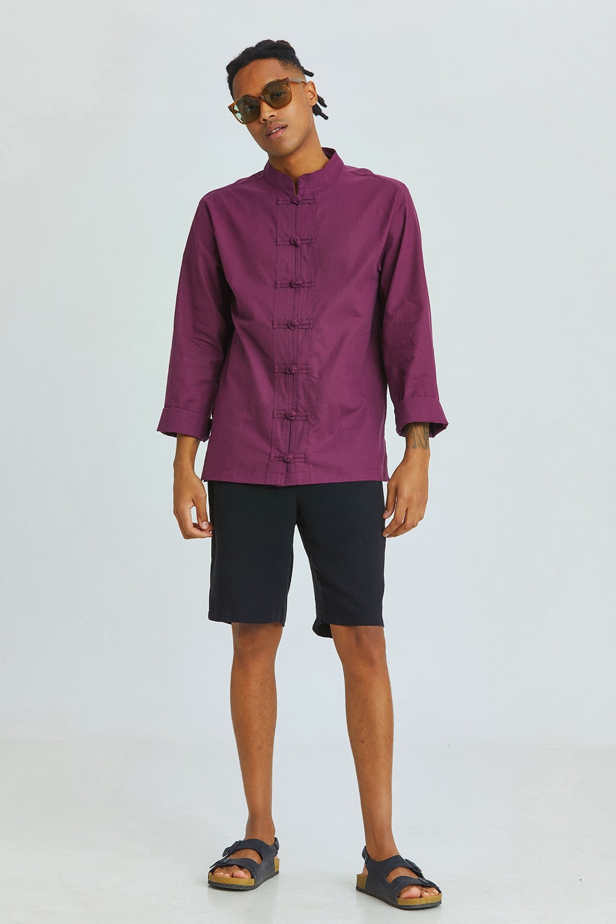 Knot Button Men's Shirt Purple