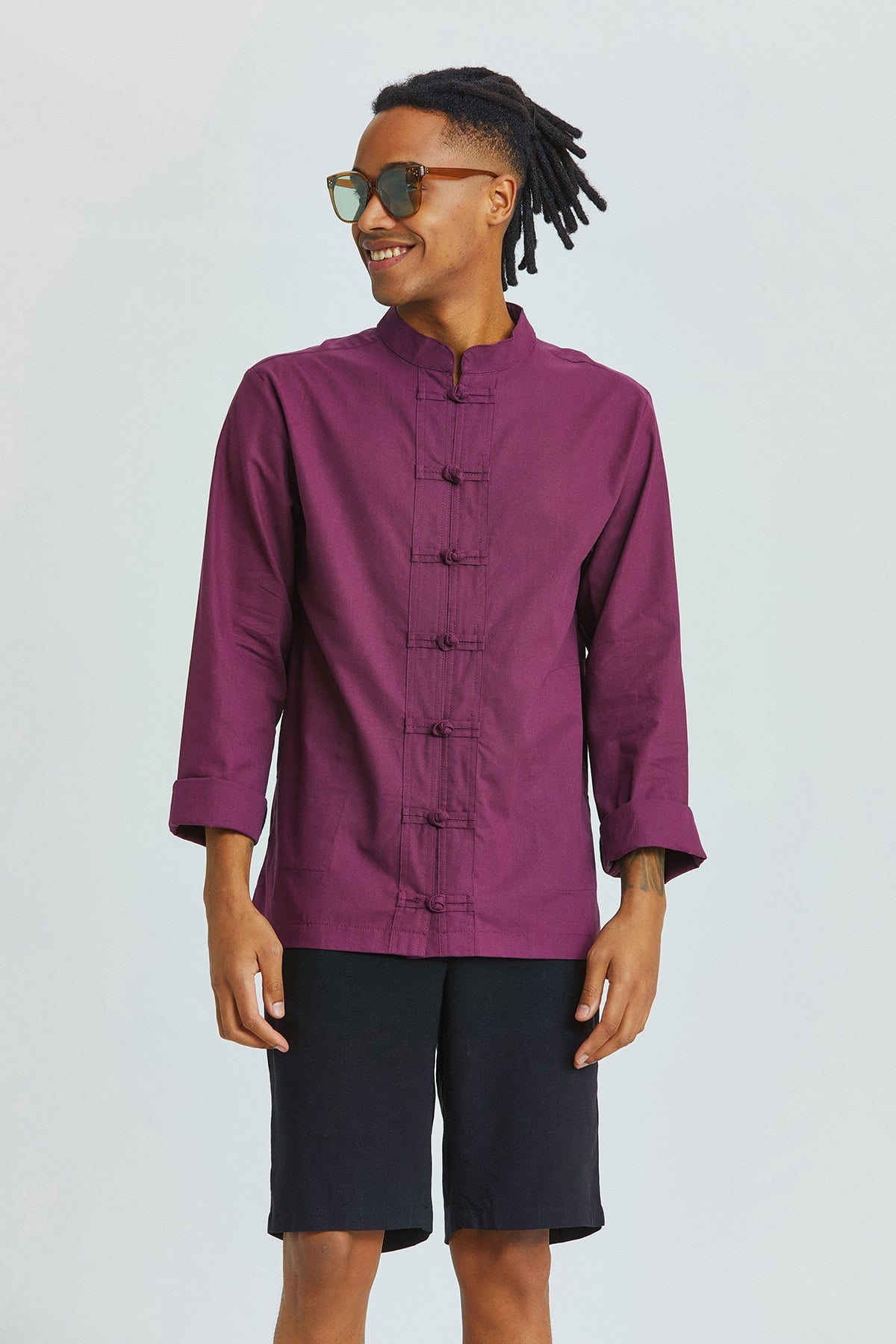 Knot Button Men's Shirt Purple