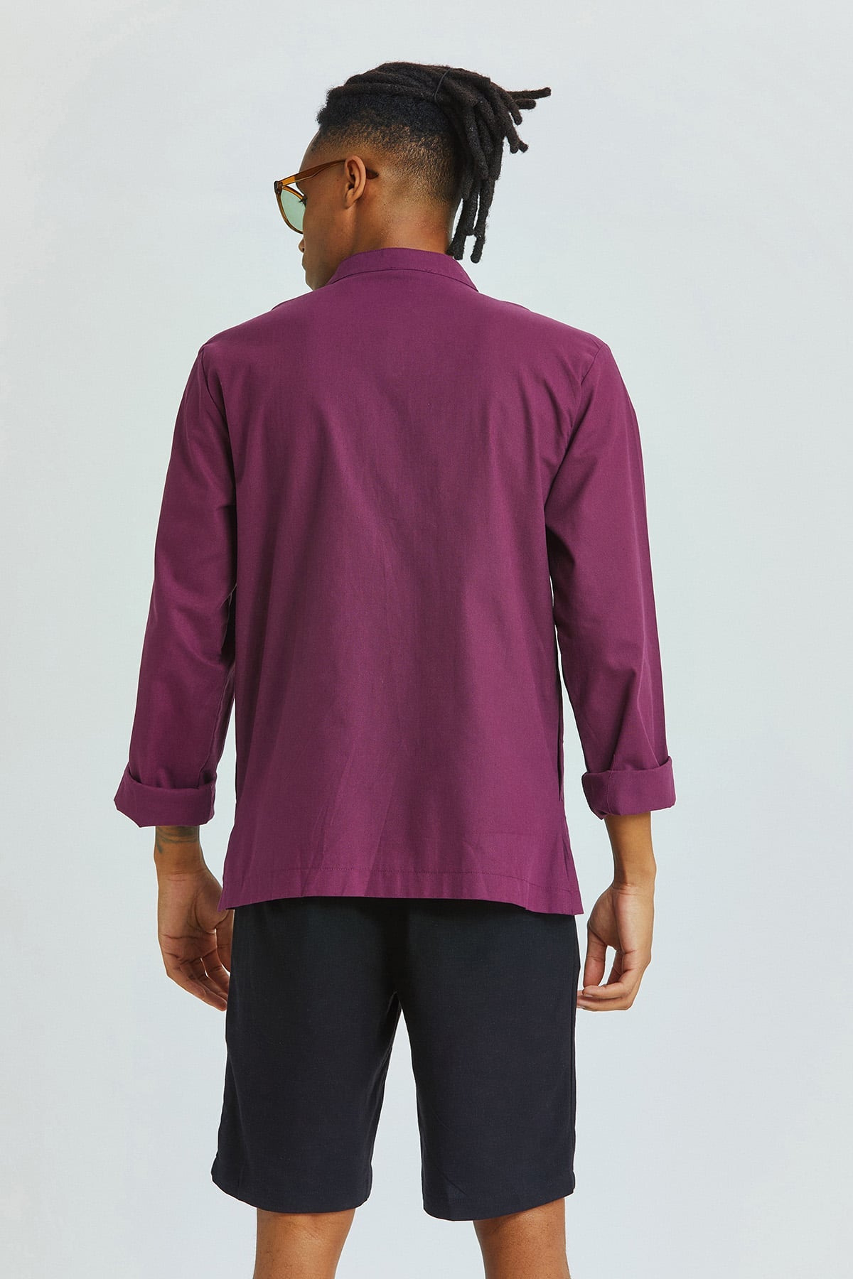 Knot Button Men's Shirt Purple