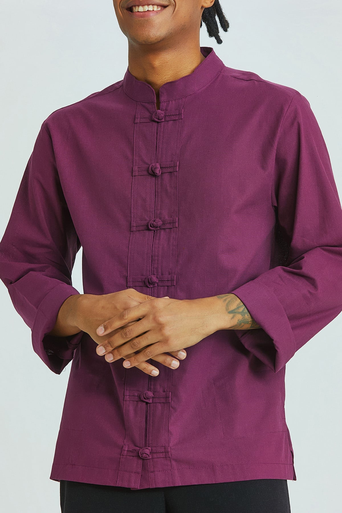 Knot Button Men's Shirt Purple