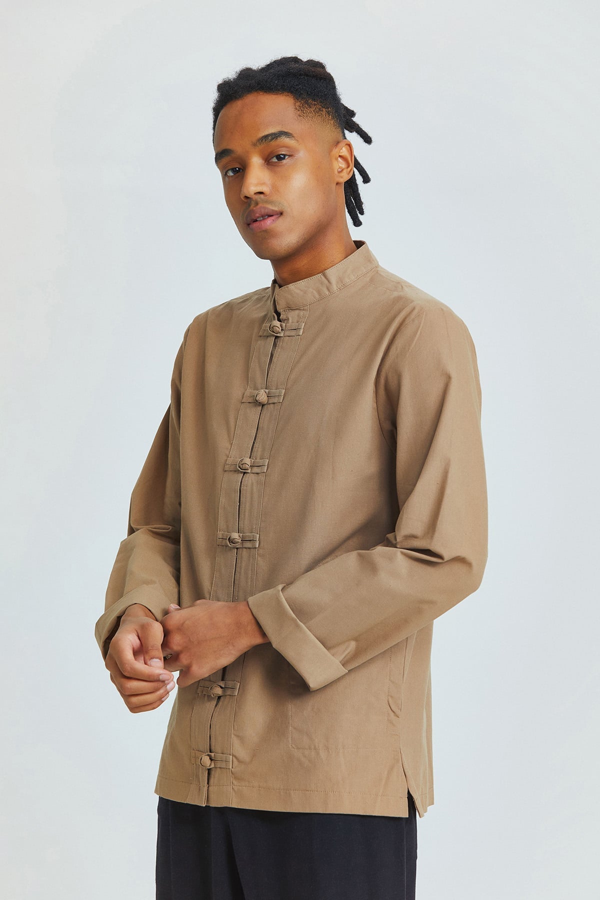 Knot Button Men's Shirt Camel