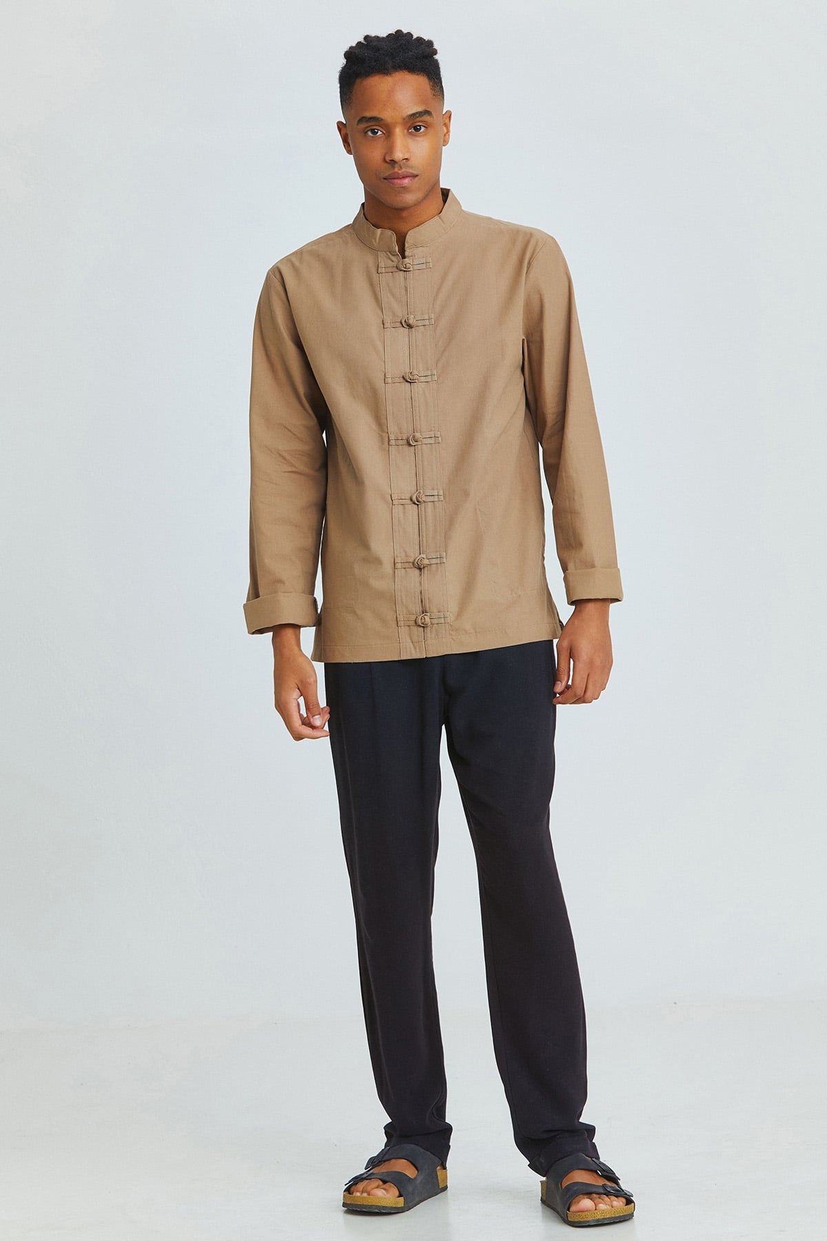 Knot Button Men's Shirt Camel