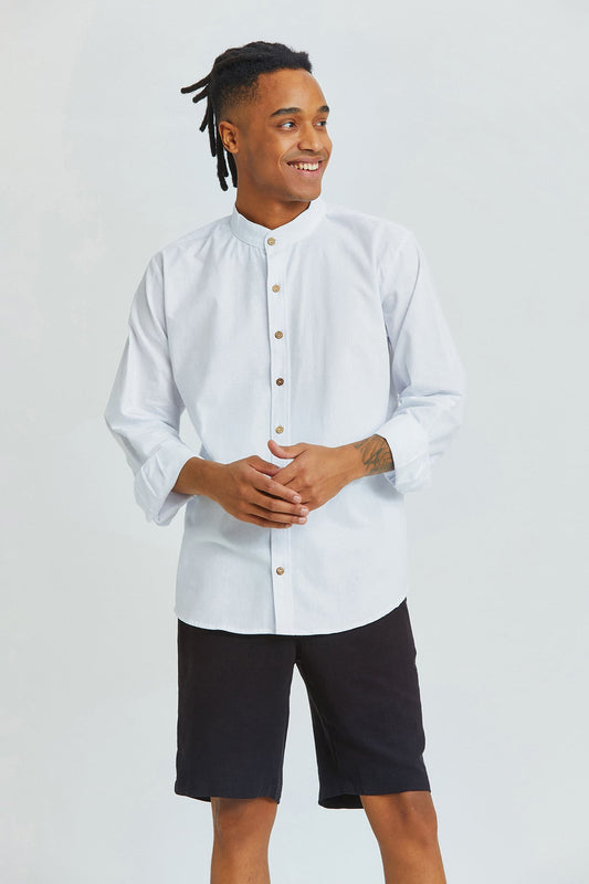 Band Collar Men's Shirt White