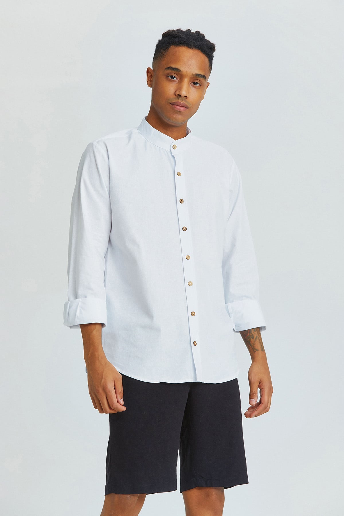 Band Collar Men's Shirt White