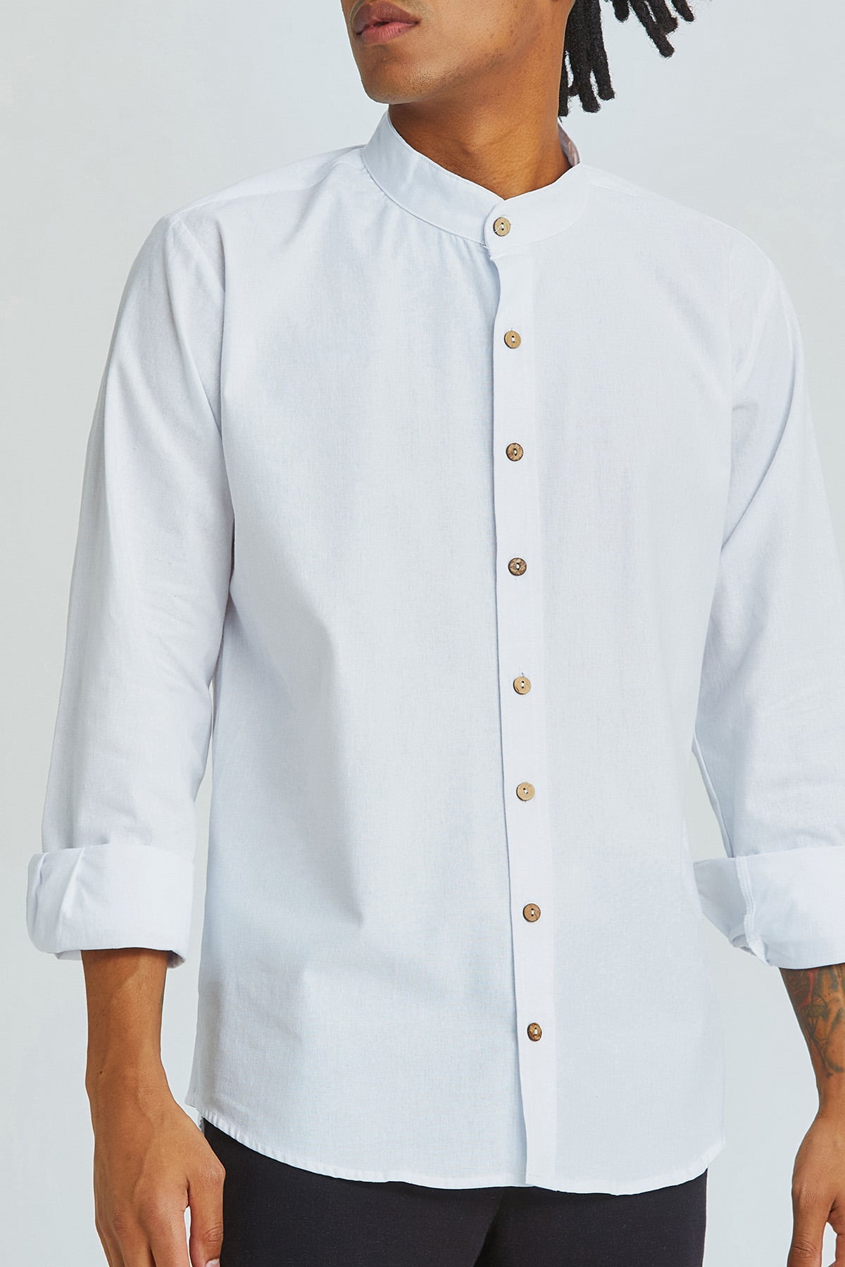 Band Collar Men's Shirt White