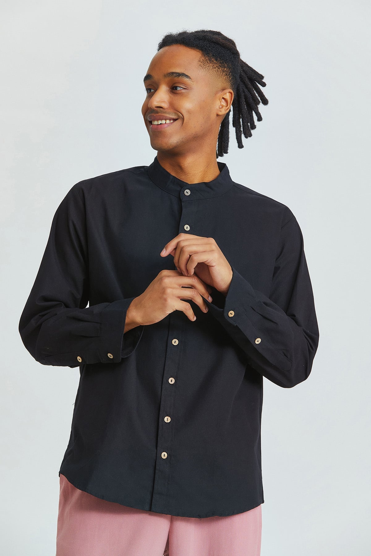 Band Collar Men's Shirt Black