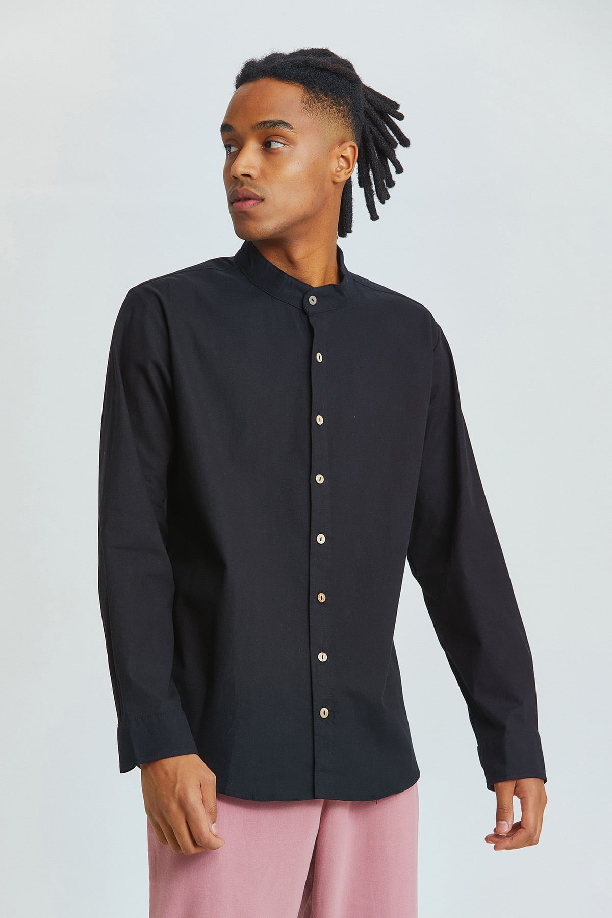 Band Collar Men's Shirt Black