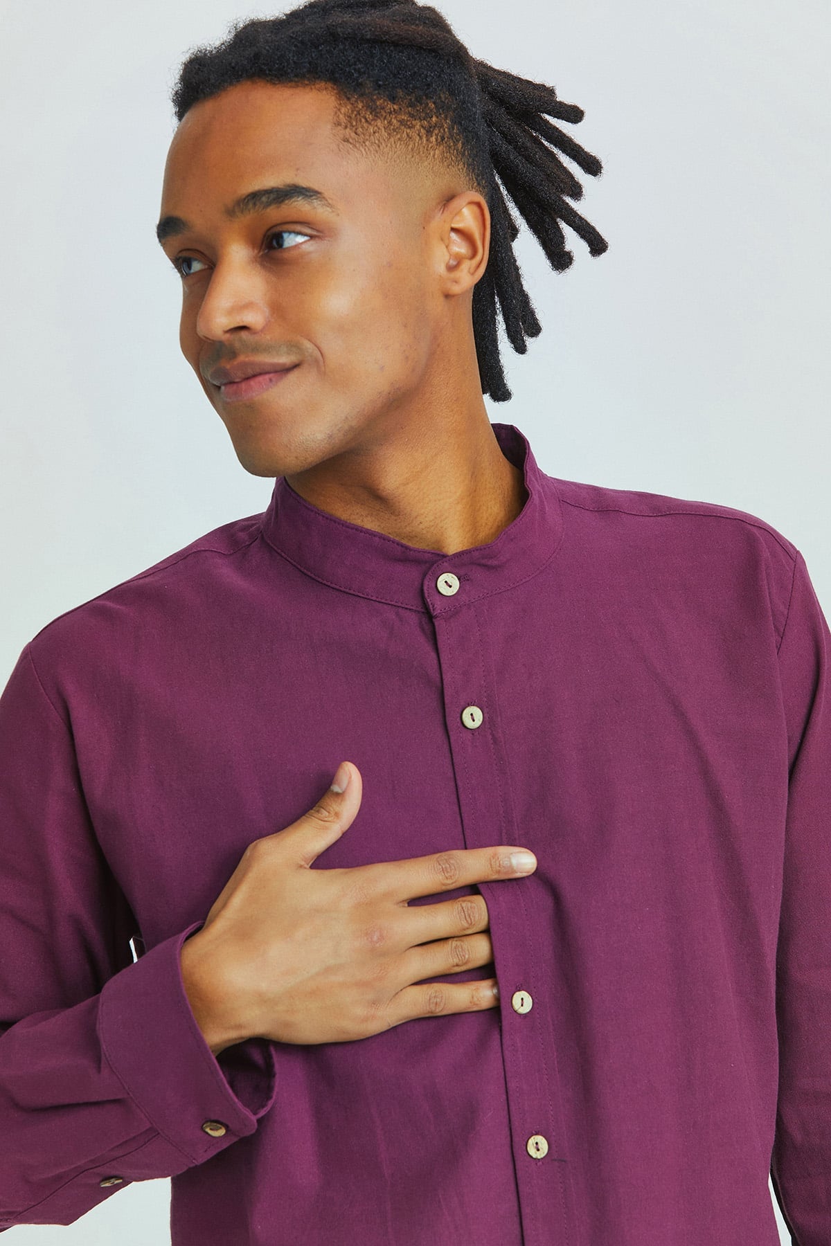 Band Collar Men's Shirt Purple