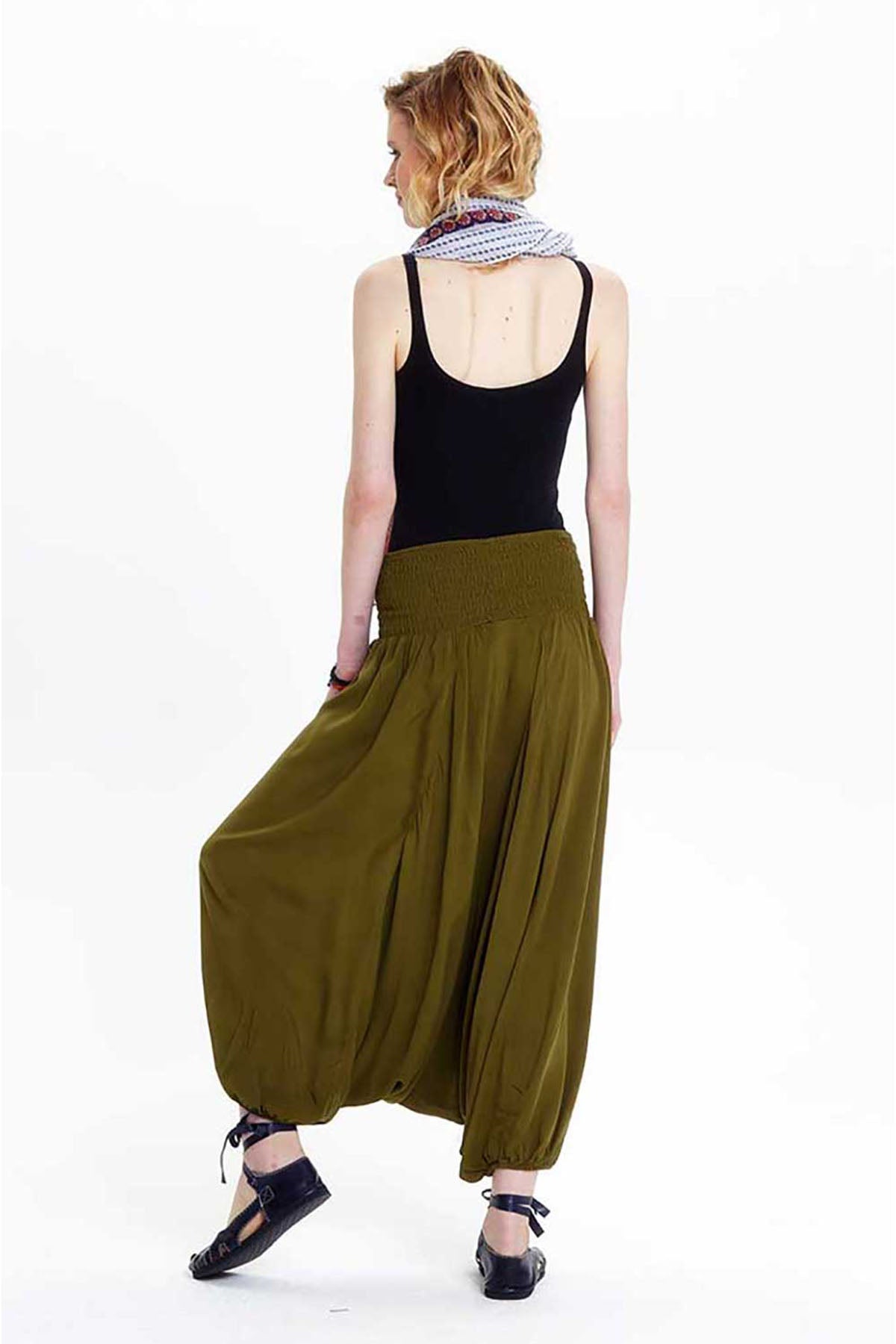 Elastic Waist Loose Fit Khaki Harem Pants