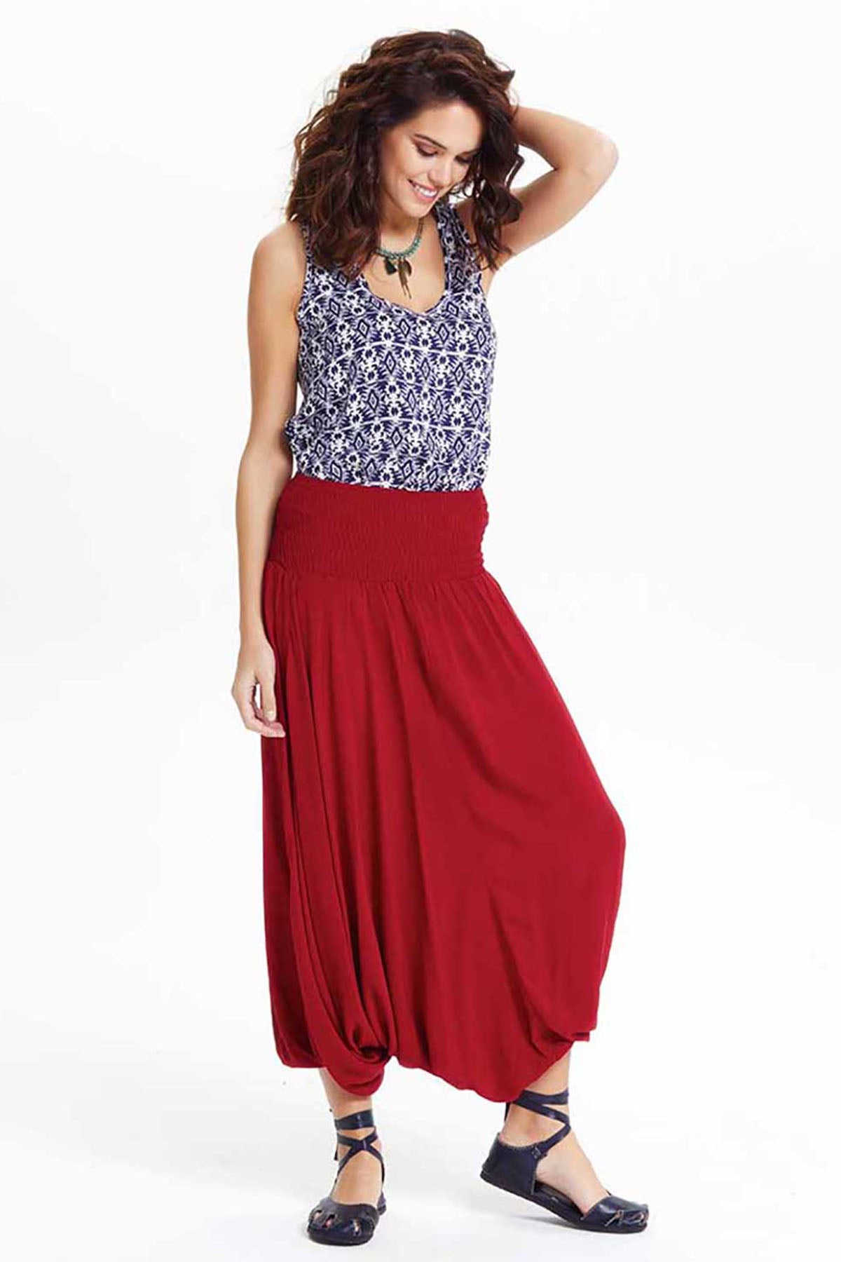 Elastic Waist Loose Fit Maroon Harem Pants