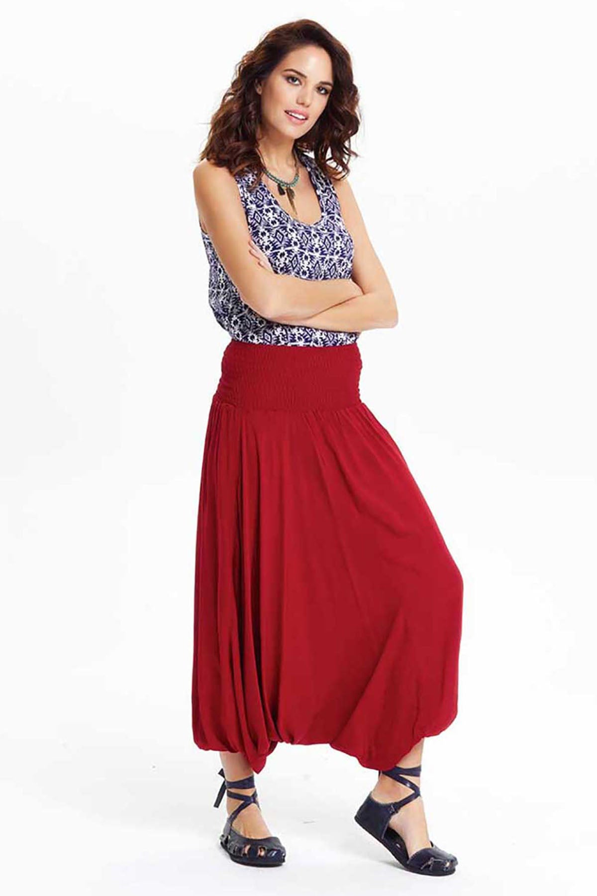 Elastic Waist Loose Fit Maroon Harem Pants