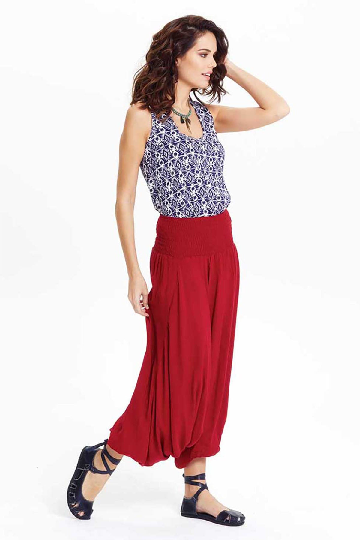 Elastic Waist Loose Fit Maroon Harem Pants